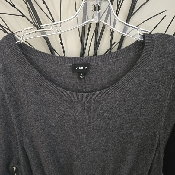 Torrid dark gray lace up mini sweater dress 100% cotton size 1 (14/16) - Picture 9 of 11